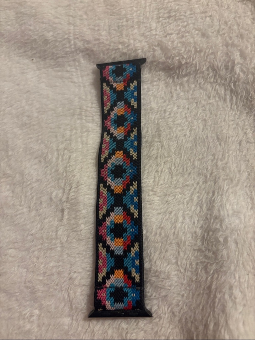 Colorful Woven Replacement Watch Band - Black with Blue, Pink & Orange Accents